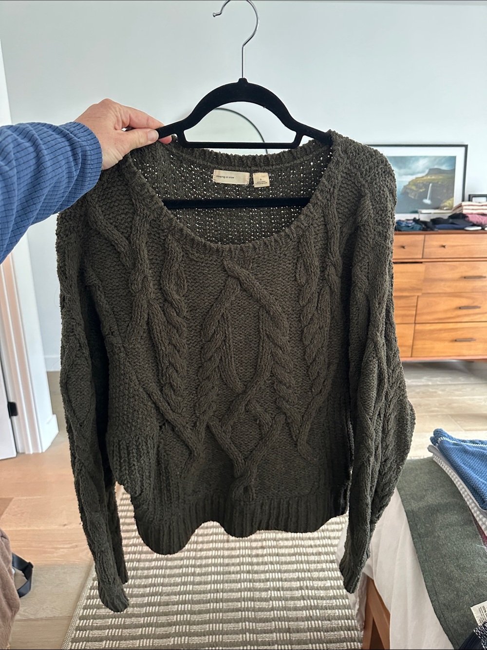 Textured Cable Scoop Neck Sweater in Dark Olive